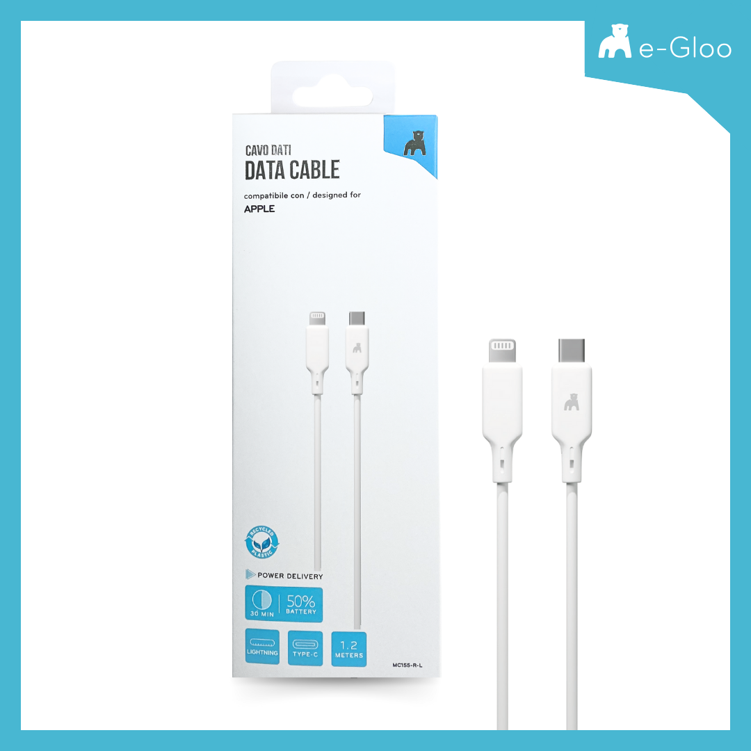 e-Gloo Cavo dati USB-C + Lightning 1.2 m WHITE