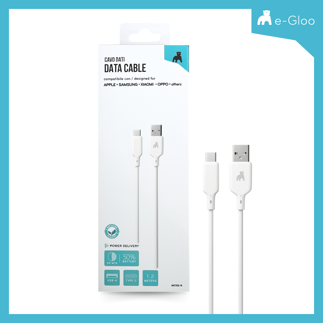 e-Gloo Cavo dati USB-A + USB-C 1.2 m WHITE