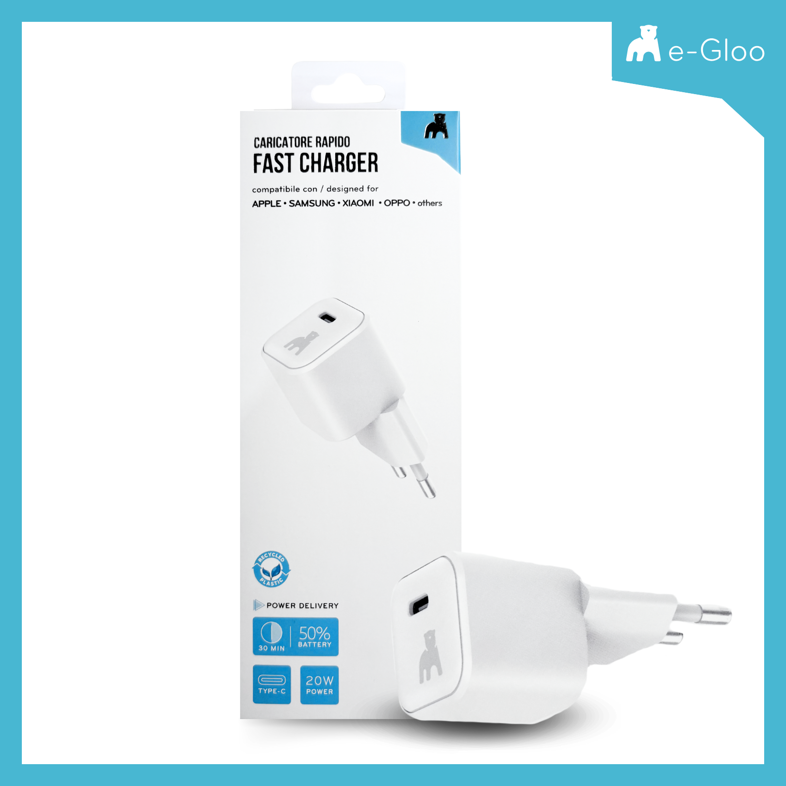 e-Gloo Caricatore da muro 20W USB-C WHITE