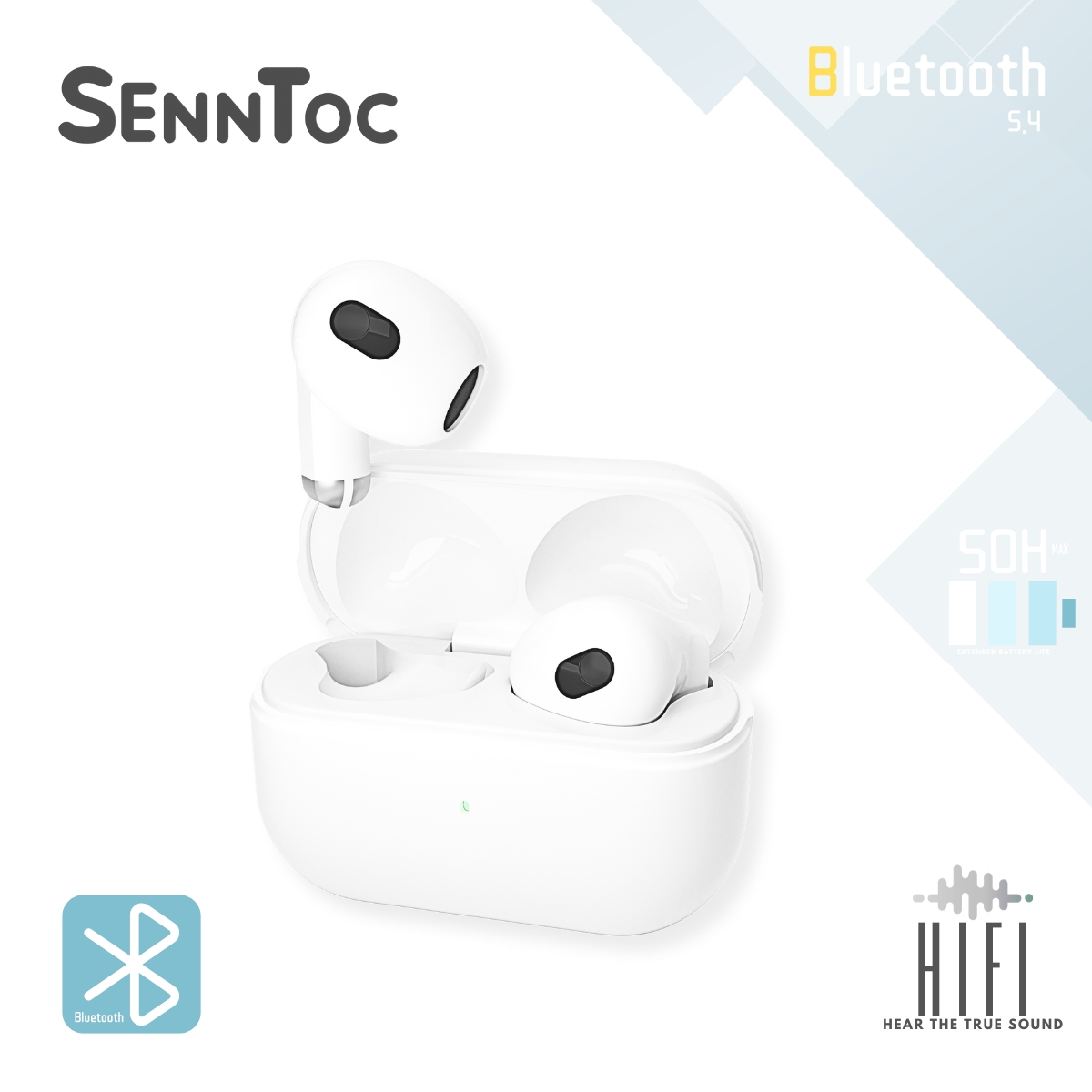 TWS Auricolari Wireless Stereo Bluetooth 5.4 Mini STC-T6 Bianco